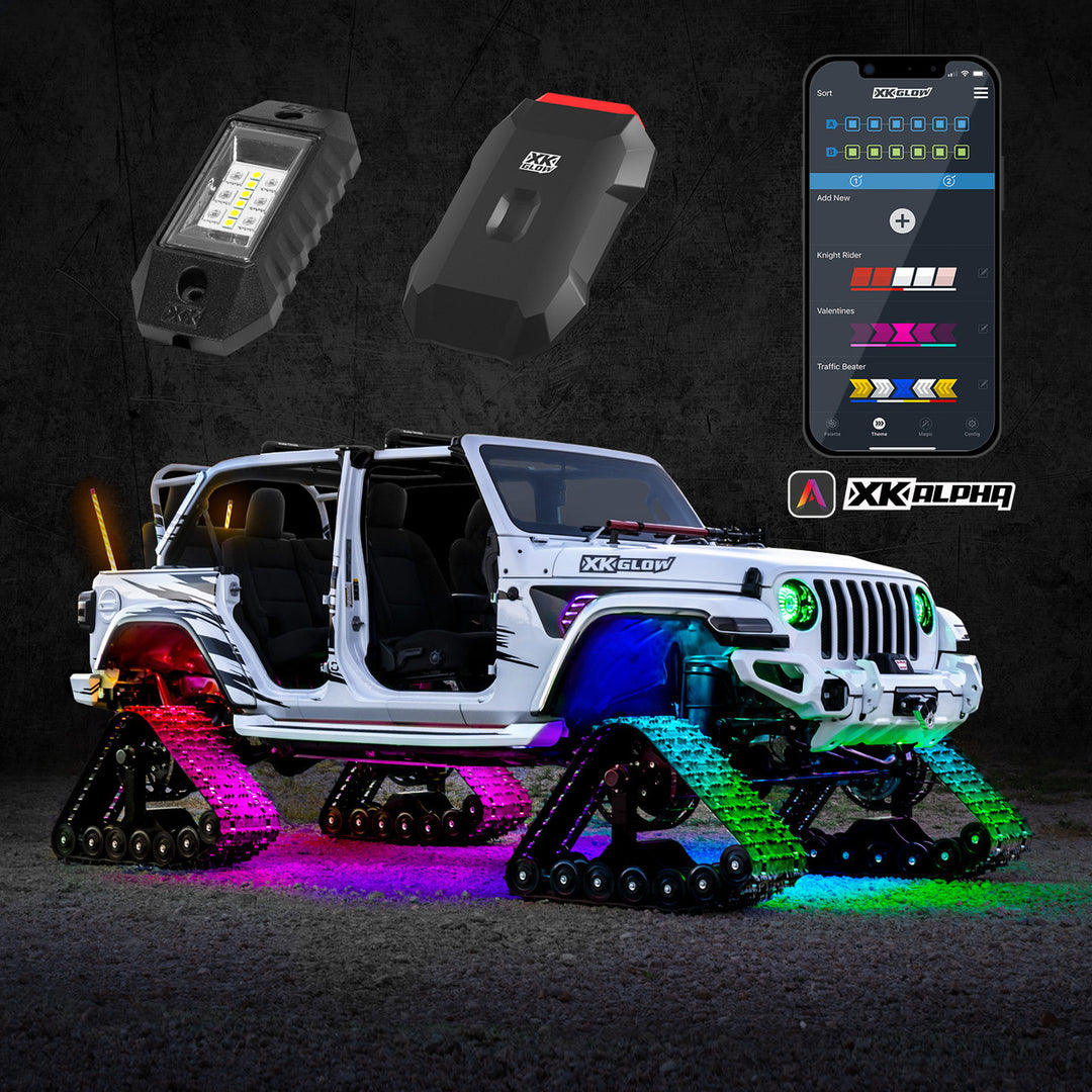 XK Glow AP-ROCK-STA XKalpha Standard RGBW Addressable LED Rock Light Kit with Color Chasing – App-controlled