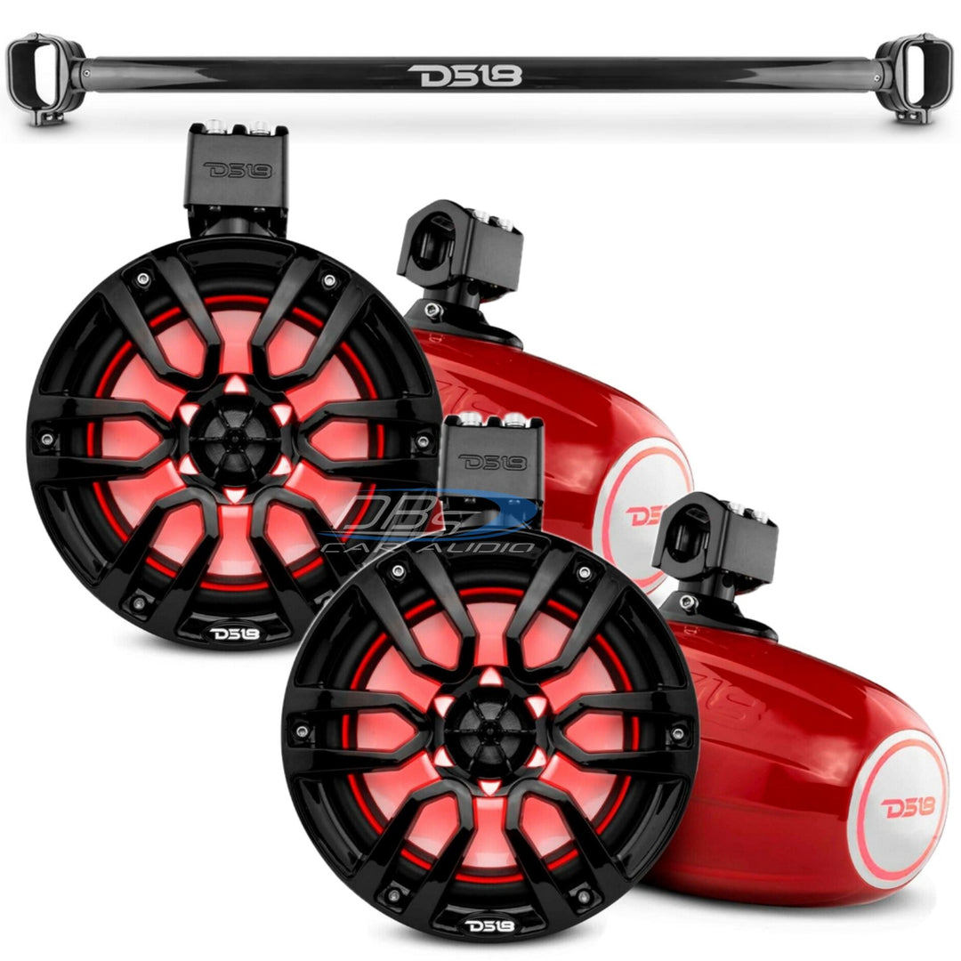 2021-up Ford Bronco 6th Gen - DS18 Tower Speaker Package with 4x NXL-X8TP Red Tower Speaker Pods with Roll Cage Mounting Tube