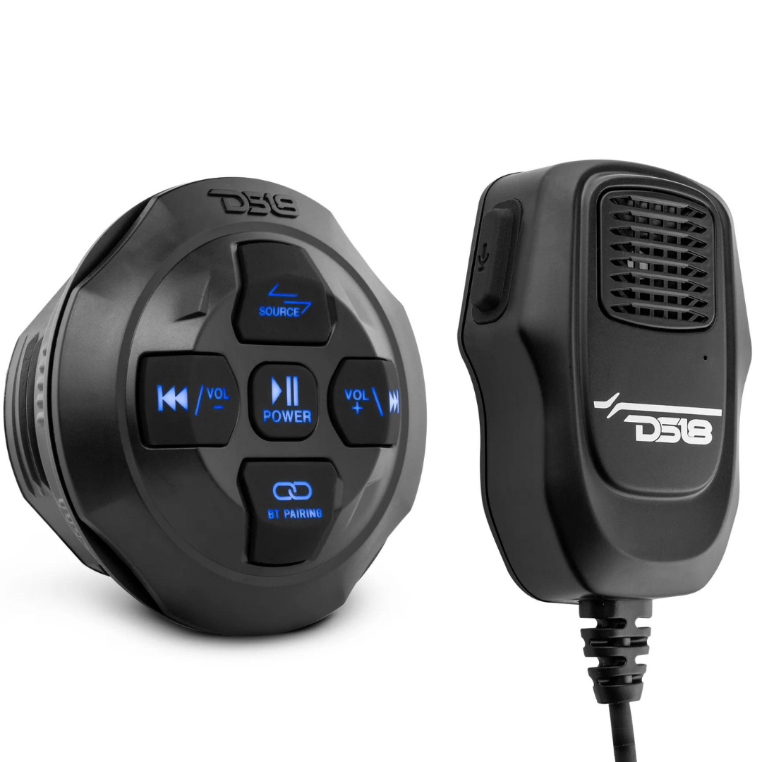 DS18 BTRCRMIC Receptor de transmisión de audio Bluetooth de grado marino con controles y micrófono estilo CB con cable