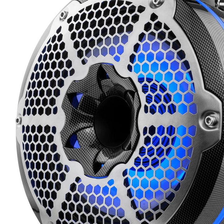 DS18 CF-X10TPNEO 10" Carbon Fiber Neodymium Marine Towers with Built-in RGB LED Lights - 300 Watts Rms 4-ohm