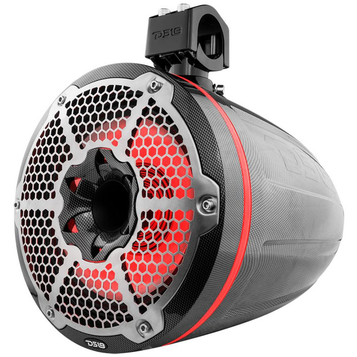 DS18 CF-X10TPNEO 10" Carbon Fiber Neodymium Marine Towers with Built-in RGB LED Lights - 300 Watts Rms 4-ohm