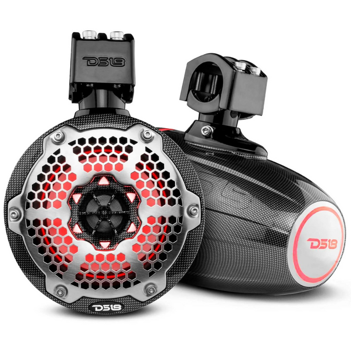 DS18 CF-X6TP Cápsulas de altavoces tipo torre marina de fibra de carbono de 6,5" con luces LED RGB | 100 vatios Rms 4 ohmios
