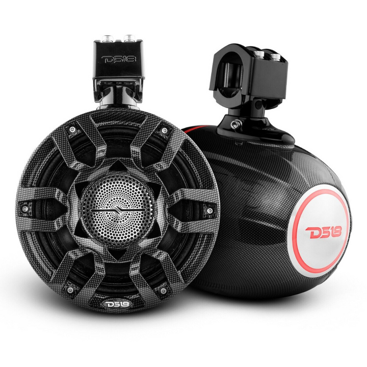 DS18 CF-X8PRO Altavoces tipo torre de fibra de carbono de 8" con controladores de bocina incorporados y luces LED RGB - 250 vatios Rms 4 ohmios