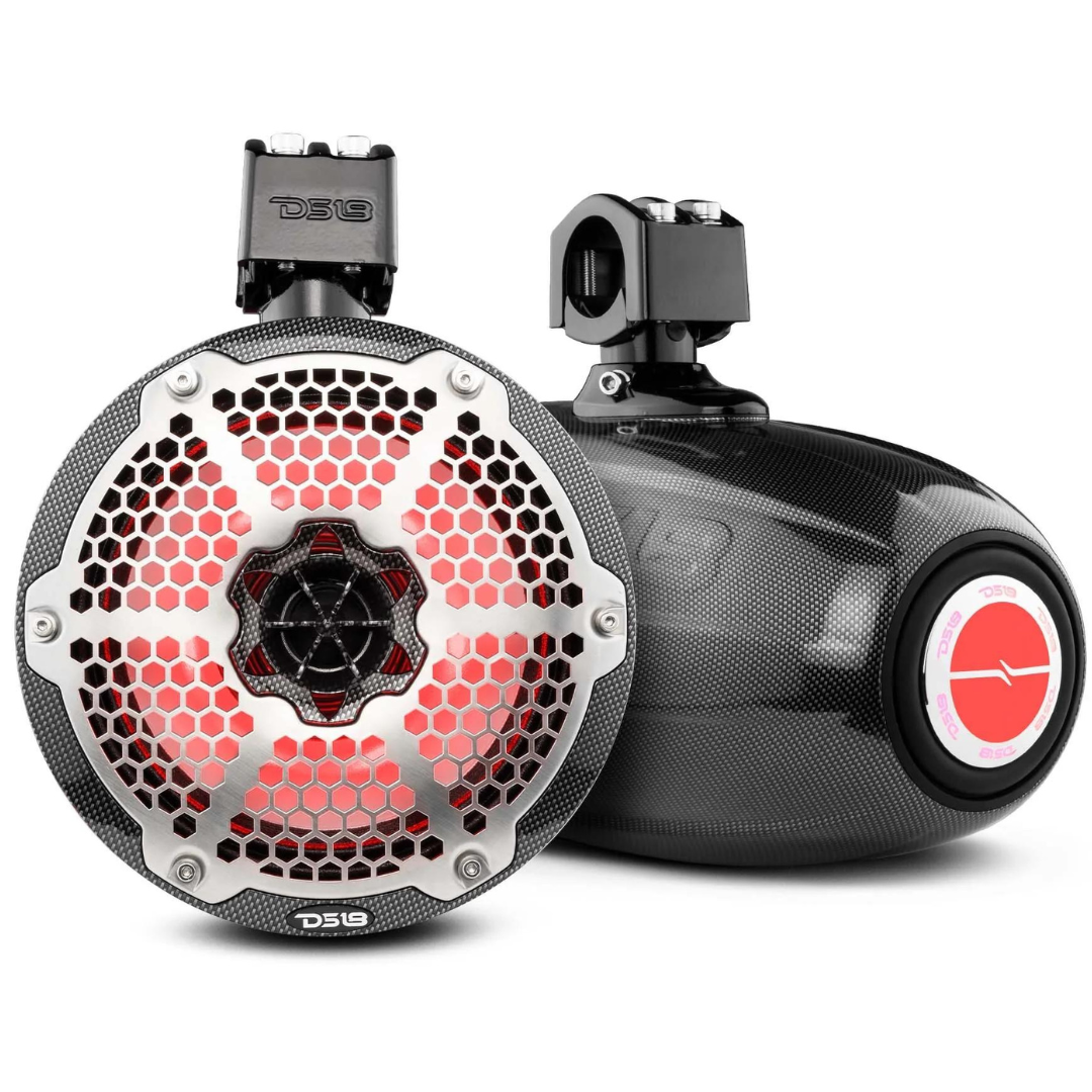 DS18 CF-X8TPNEO Torres marinas de neodimio de fibra de carbono de 8" con luces LED RGB incorporadas - 180 vatios Rms 4 ohmios