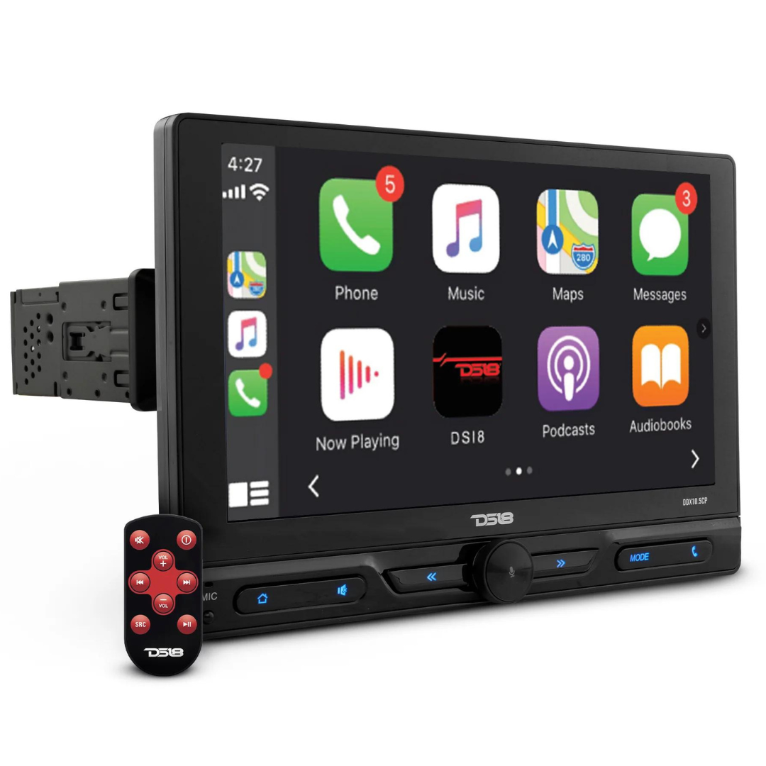 DS18 DDX10.5CP Single-Din Radio with 10.5" Floating Touchscreen and Bluetooth, Apple Car Play, Android Mirror Link, USB, AUX, SD