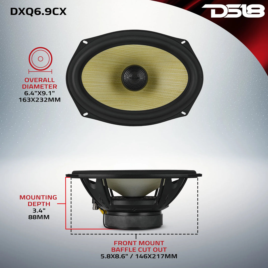 DS18 DXQ 6x9" Coaxial Speakers with Yellow Straw Cone - 150 Watts Rms 4-ohm