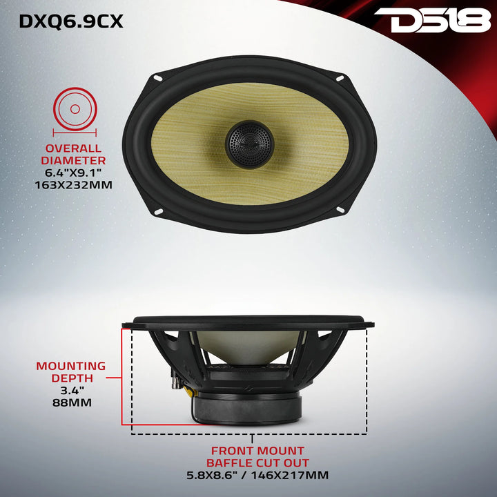 DS18 DXQ 6x9" Coaxial Speakers with Yellow Straw Cone - 150 Watts Rms 4-ohm