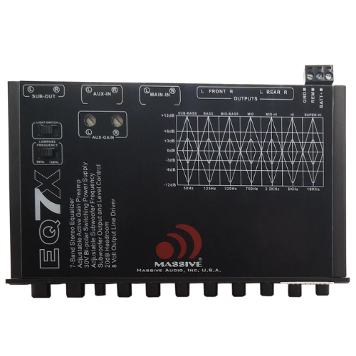 Massive Audio EQ7X In-dash 7-Band Graphic Equalizer with Subwoofer Control Knob and 8 Volt Rca Outputs