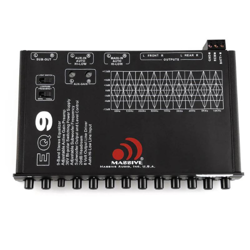 Massive Audio EQ9X In-dash 9-Band Graphic Equalizer with Subwoofer Control Knob and 8 Volt Rca Outputs