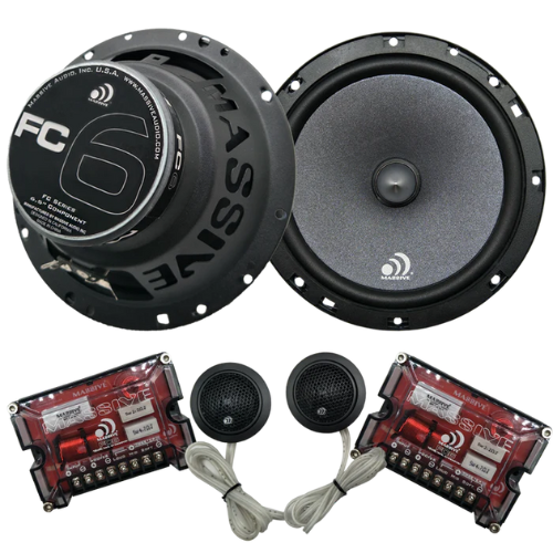 Massive Audio FC6 6.5" 2-Way Component Speakers with Silk Dome Tweeters and Crossovers - 150 Watts Rms 3-ohm