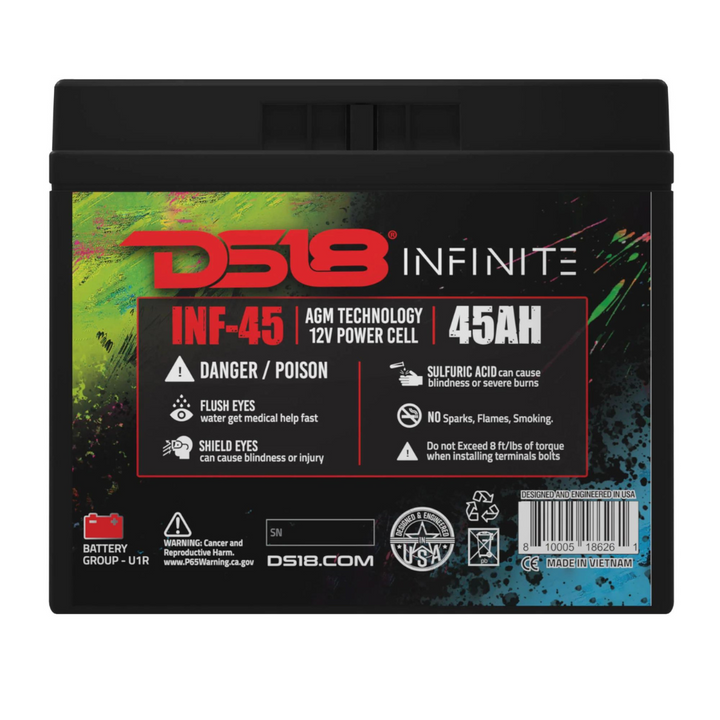 DS18 INF-45AH Batería de audio para automóvil AGM de 12 voltios - 1500 vatios Rms | 45Ah
