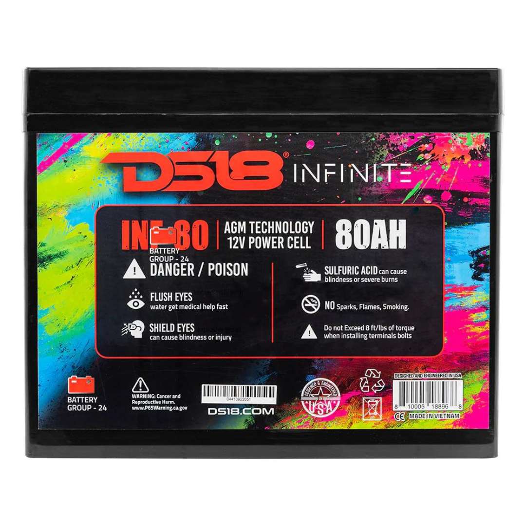 DS18 INF-80AH Batería de audio para automóvil AGM de 12 voltios - 2300 vatios Rms | 80Ah