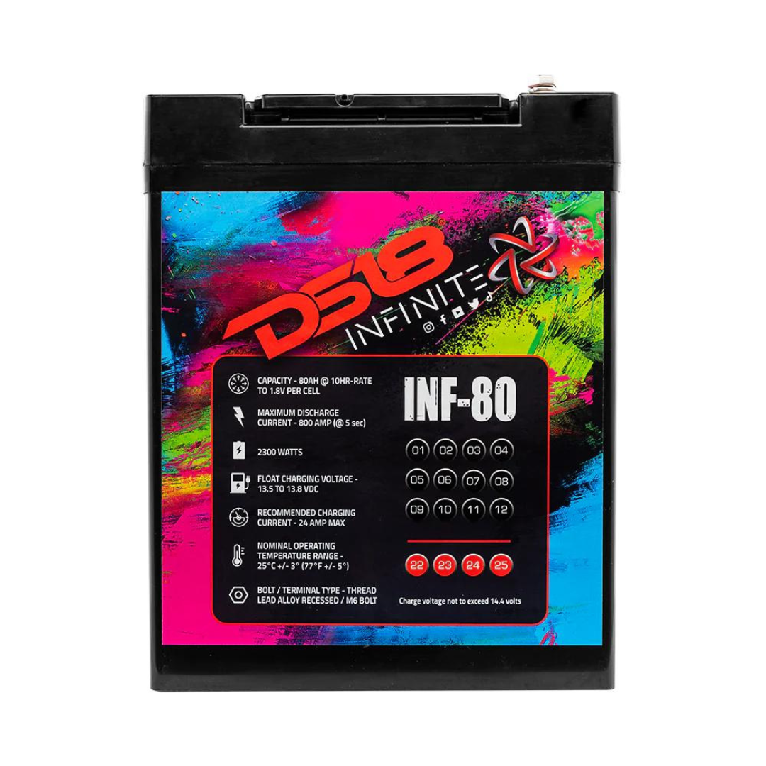 DS18 INF-80AH Batería de audio para automóvil AGM de 12 voltios - 2300 vatios Rms | 80Ah