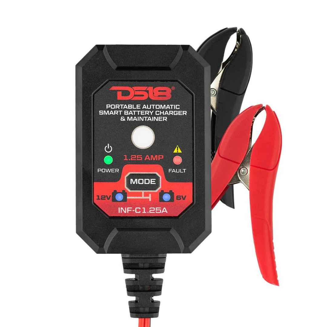 DS18 INF-C1.25A 6 or 12 Volt Smart 1.25A Car Battery Maintainer & Charger - Compatible with Lead-Acid, Wet, Gel and AGM