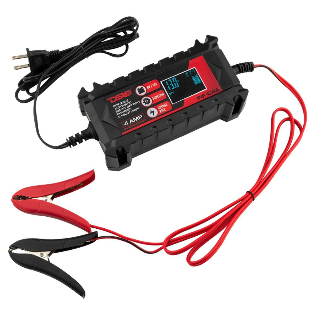 DS18 INF-C4A 6 or 12 Volt Smart 4A Car Battery Maintainer & Charger - Compatible with Lead-Acid, Wet, Gel, AGM and Lithium (LiFePO4)