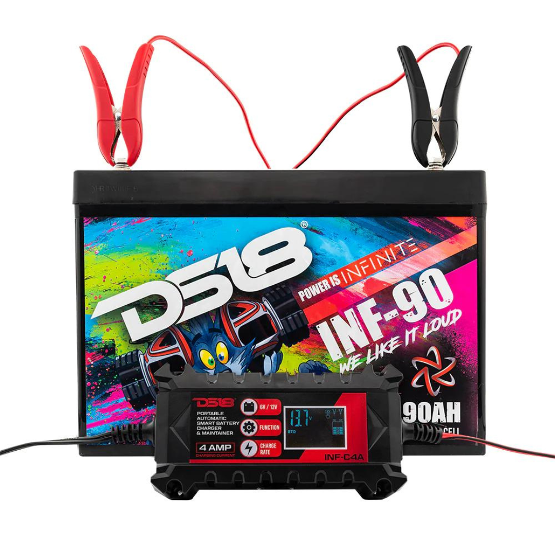 DS18 INF-C4A Mantenedor y cargador de batería de automóvil inteligente 4A de 6 o 12 voltios - Compatible con plomo-ácido, húmedo, gel, AGM y litio (LiFePO4)