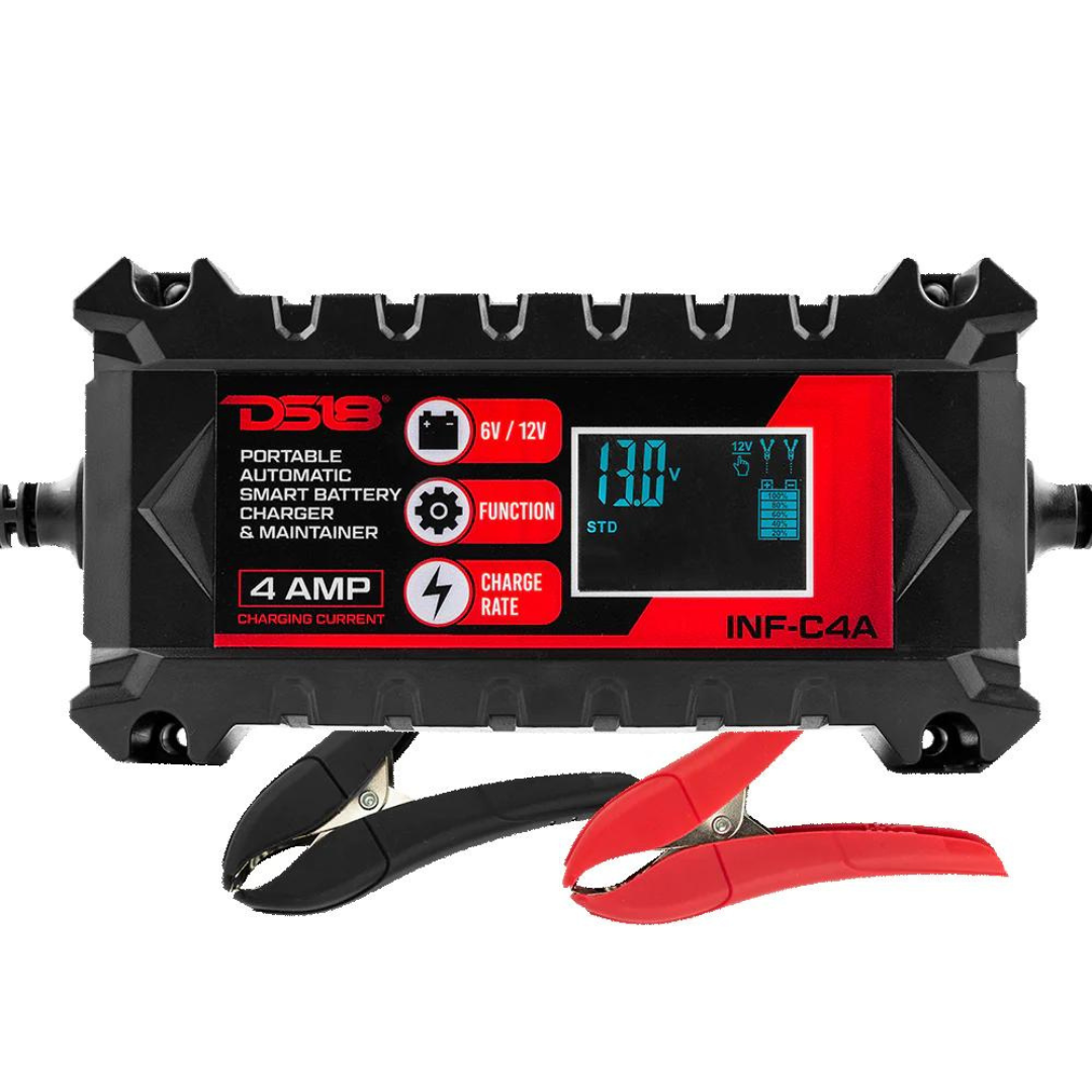 DS18 INF-C4A Mantenedor y cargador de batería de automóvil inteligente 4A de 6 o 12 voltios - Compatible con plomo-ácido, húmedo, gel, AGM y litio (LiFePO4)