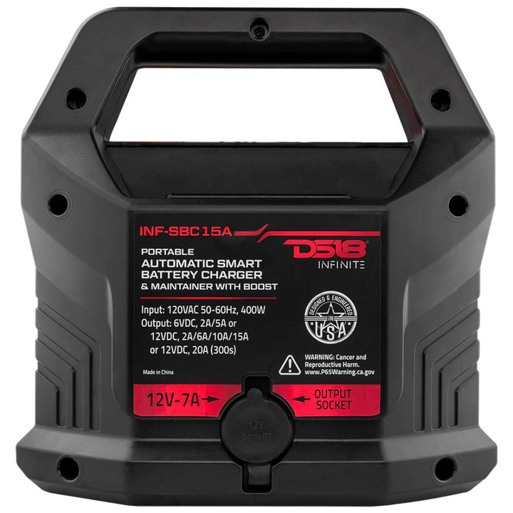 DS18 INF-SBC15A 15A Smart Battery Charger, Maintainer & Jump Start - Compatible with Lead-Acid, Wet, Gel, AGM and Lithium (LiFePO4)