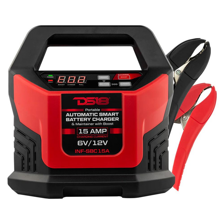 DS18 INF-SBC15A 15A Smart Battery Charger, Maintainer & Jump Start - Compatible with Lead-Acid, Wet, Gel, AGM and Lithium (LiFePO4)