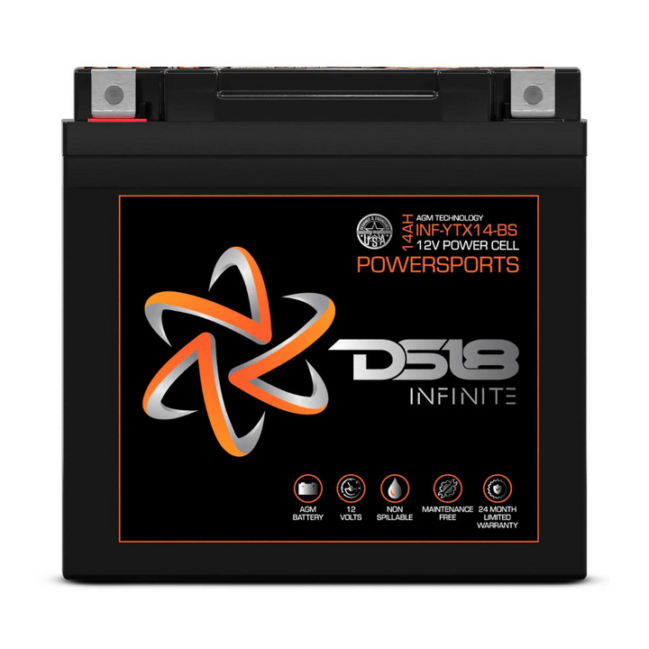 DS18 INF-YTX14-BS 12 Volt AGM Powersports Audio Battery - 500 Watts Rms | 14Ah