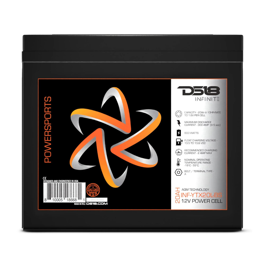 DS18 INF-YTX20L-BS 12 Volt AGM Powersports Audio Battery - 800 Watts Rms | 20Ah