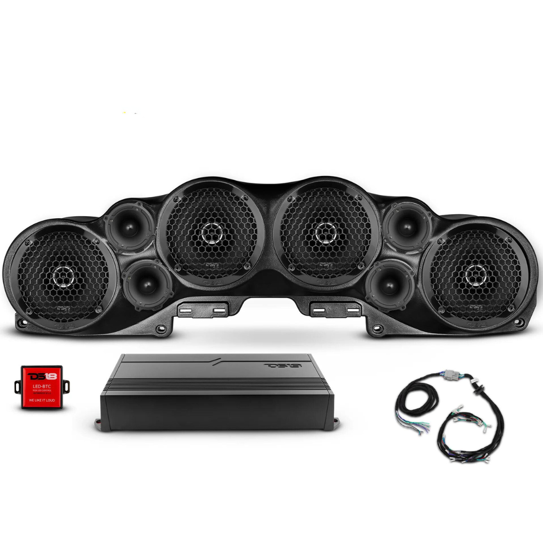 2018-up Jeep Wrangler JL, JLU, JT & Gladiator - DS18 Loaded Pro-Audio Sound Bar with 4x 8" and 4x 4" Tweeters - Includes Speakers, Amplifier, Amp Kit, Wiring Harness & LED Controller