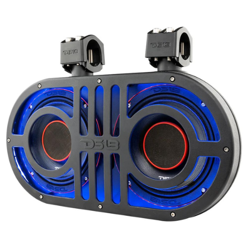 DS18 JVOCE8 Caja de altavoz dual de 8" cargada con luces LED RGB y soportes para barra antivuelco - 500 Watts Rms 2x 4 ohmios