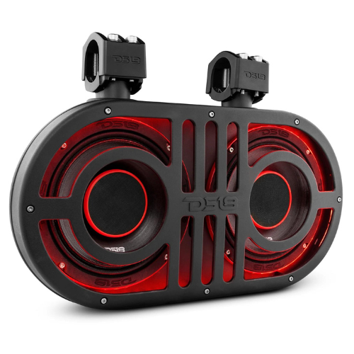 DS18 JVOCE8 Caja de altavoz dual de 8" cargada con luces LED RGB y soportes para barra antivuelco - 500 Watts Rms 2x 4 ohmios