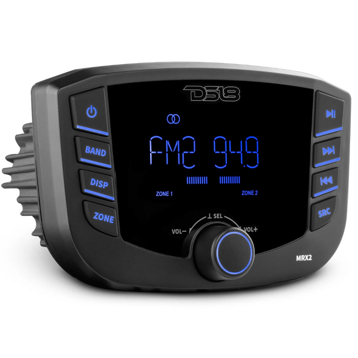 Unidad principal marina DS18 MRX2 con Bluetooth, USB y AUX - Pantalla de 3", salidas Rca de 4 V, 2 zonas, 4 x 25 Watts Rms