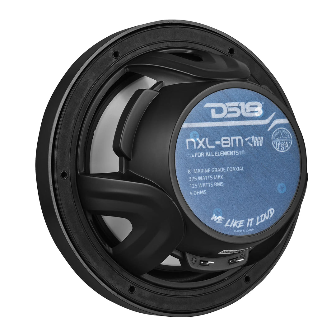 DS18 NXL-8M/BK Altavoces coaxiales marinos de 8" con tweeters integrados y luces LED RGB - 125 vatios Rms 4 ohmios