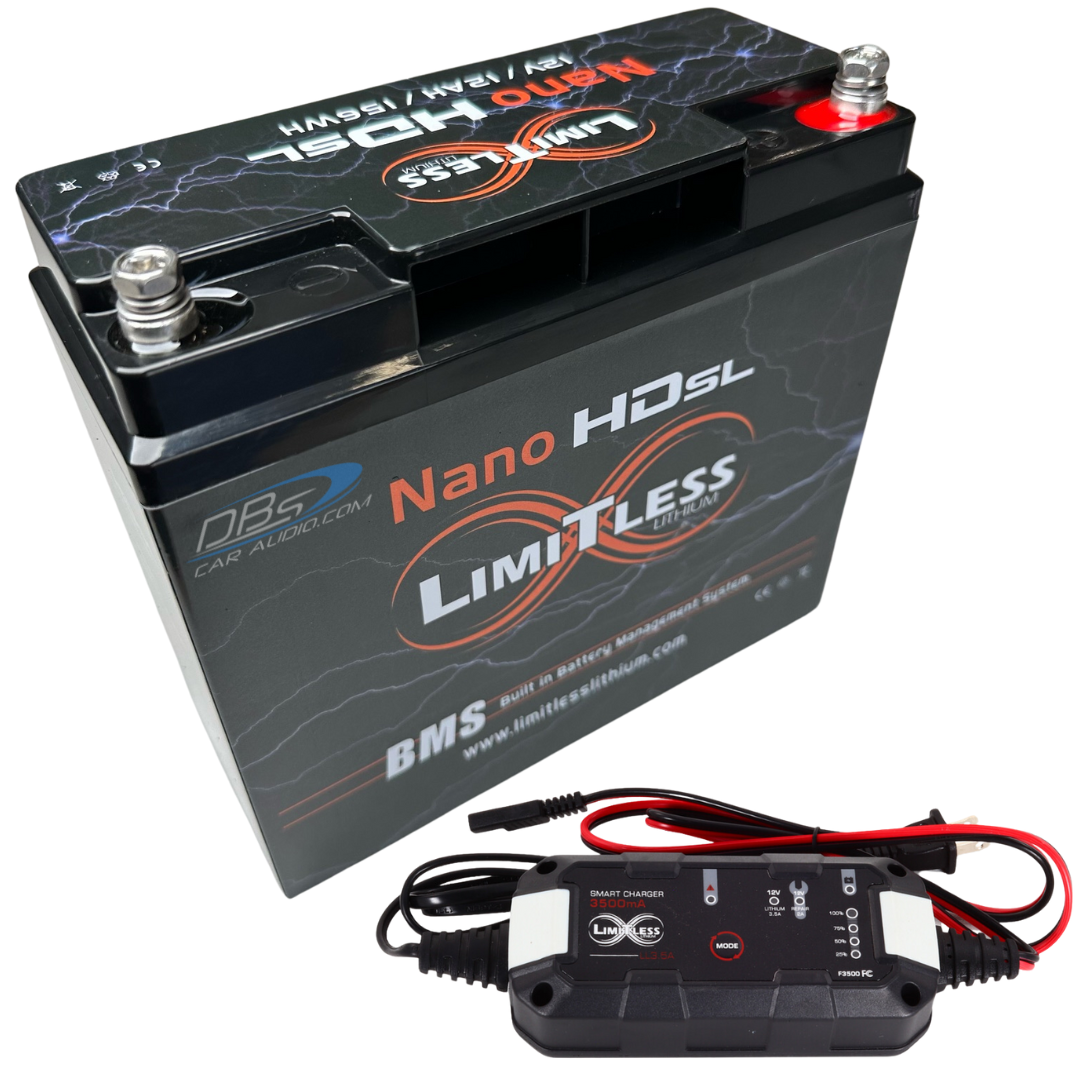 Limitless NSL-12AH Lithium Battery with Maintainer for Motorcycles & Powersports - 2,500 - 3,000 Watts Rms | 12Ah