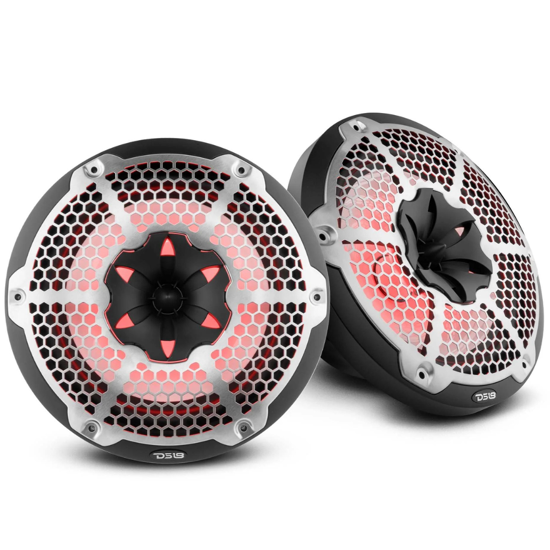 DS18 NXL-10M/BK 10" Marine Coaxial Speakers with Built-in Tweeters and RGB LED Lights - 200 Watts Rms 4-ohm