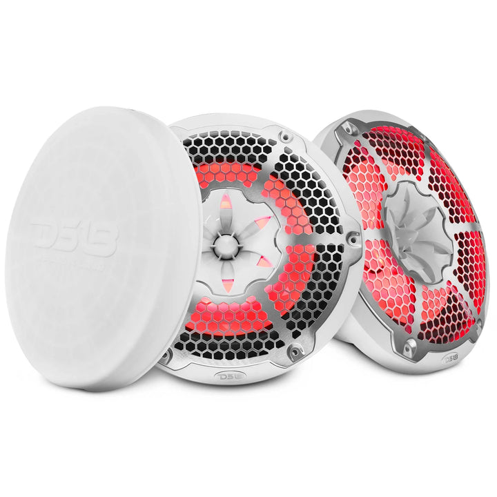 DS18 NXL-10M/WH Altavoces coaxiales marinos de 10" con tweeters integrados y luces LED RGB - 200 vatios Rms 4 ohmios
