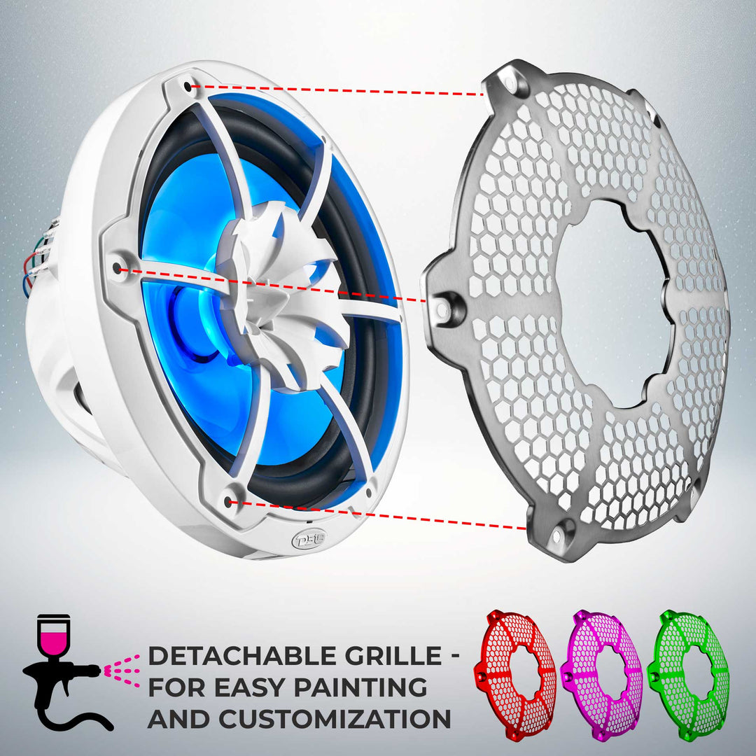 DS18 NXL-10M/WH Altavoces coaxiales marinos de 10" con tweeters integrados y luces LED RGB - 200 vatios Rms 4 ohmios