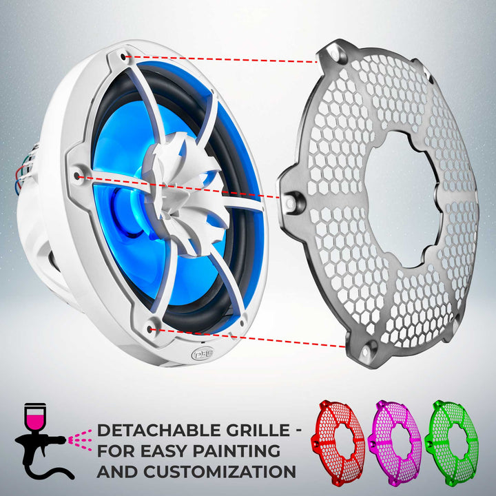 DS18 NXL-10M/WH Altavoces coaxiales marinos de 10" con tweeters integrados y luces LED RGB - 200 vatios Rms 4 ohmios