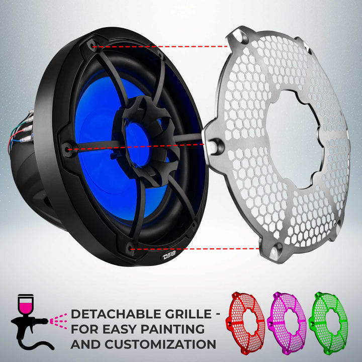 DS18 NXL-10SUB Subwoofer marino de 10" con luces LED RGB integradas - 300 vatios Rms 4 ohmios SVC - Disponible en blanco o negro