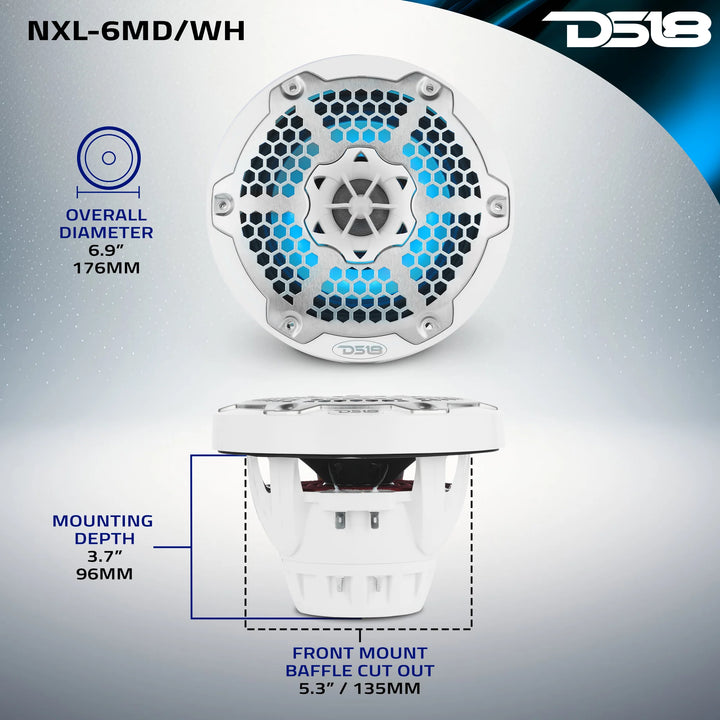 DS18 NXL-6MD 6.5" Neodymium 2-Way Marine Speakers - 250 Watts Rms 4-ohm