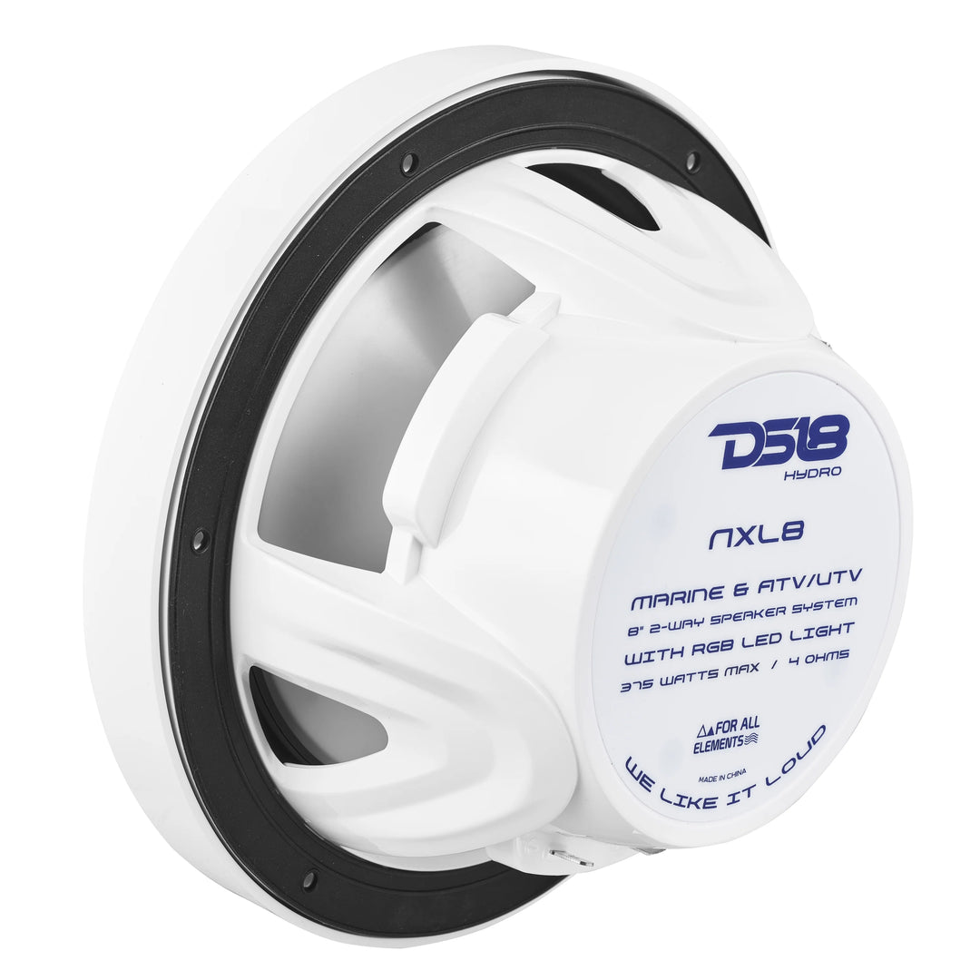 DS18 NXL-8 Altavoces marinos coaxiales blancos de 8" con luces LED RGB - 125 vatios Rms 4 ohmios