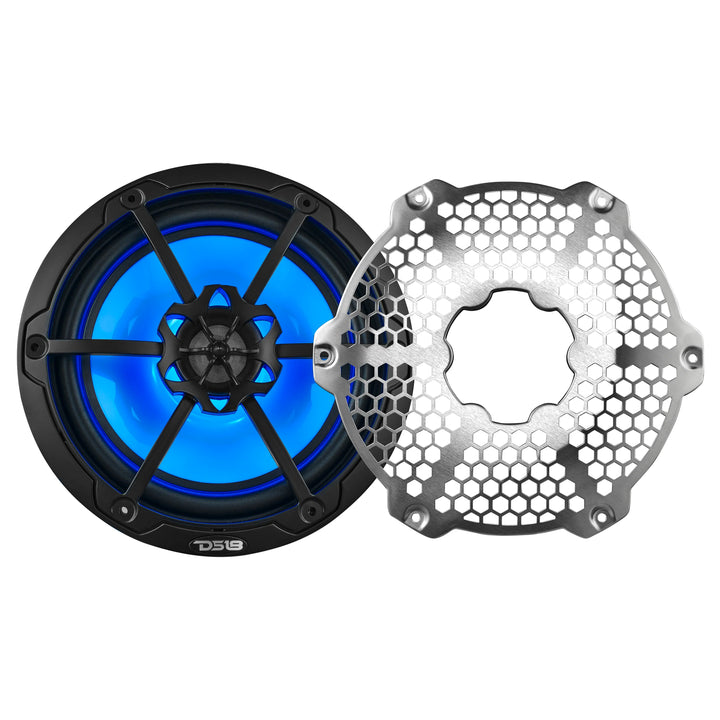 DS18 NXL-8M/BK Altavoces coaxiales marinos de 8" con tweeters integrados y luces LED RGB - 125 vatios Rms 4 ohmios