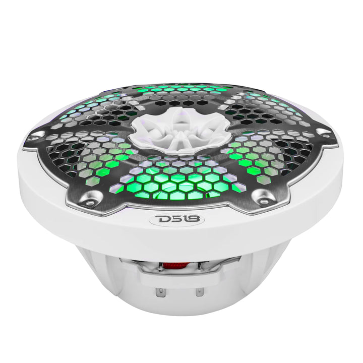 DS18 NXL-8M/WH Altavoces coaxiales marinos de 8" con tweeters integrados y luces LED RGB - 125 vatios Rms 4 ohmios