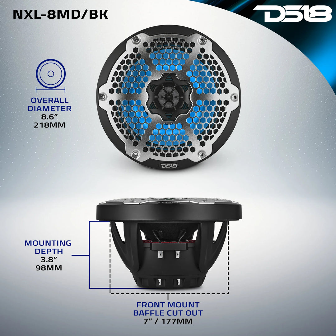 DS18 NXL-8MD 8" Neodymium 2-Way Marine Speakers - 350 Watts Rms 4-ohm