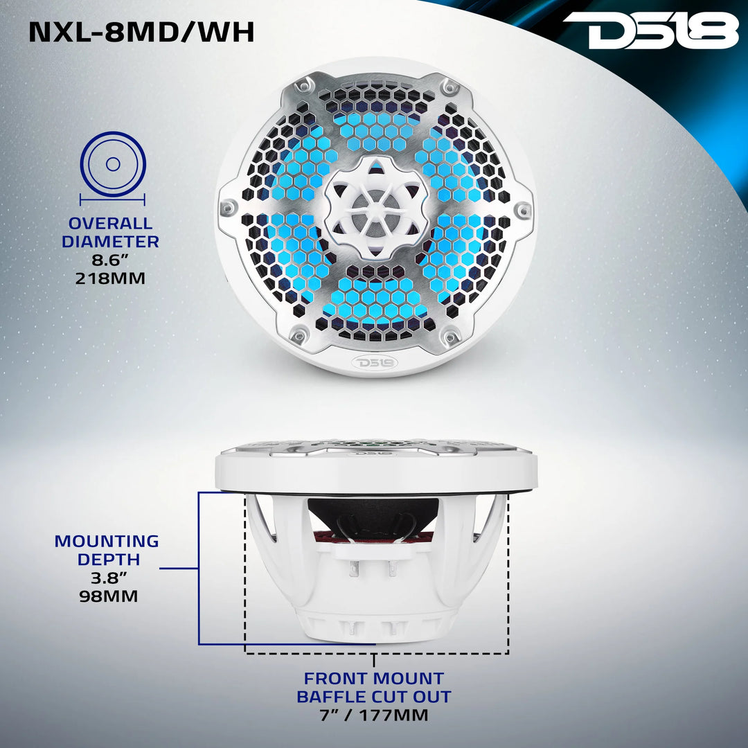 DS18 NXL-8MD 8" Neodymium 2-Way Marine Speakers - 350 Watts Rms 4-ohm