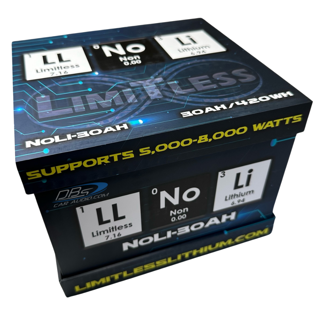 Batería ilimitada de audio para automóvil de iones de sodio NoLi-30AH de litio con mantenedor - 5000 - 8000 vatios Rms | 30Ah