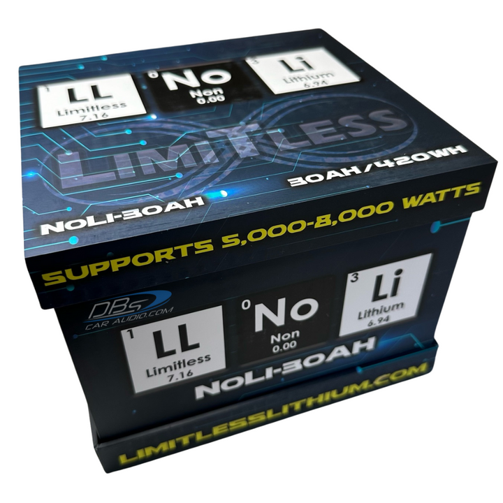 Batería ilimitada de audio para automóvil de iones de sodio NoLi-30AH de litio con mantenedor - 5000 - 8000 vatios Rms | 30Ah