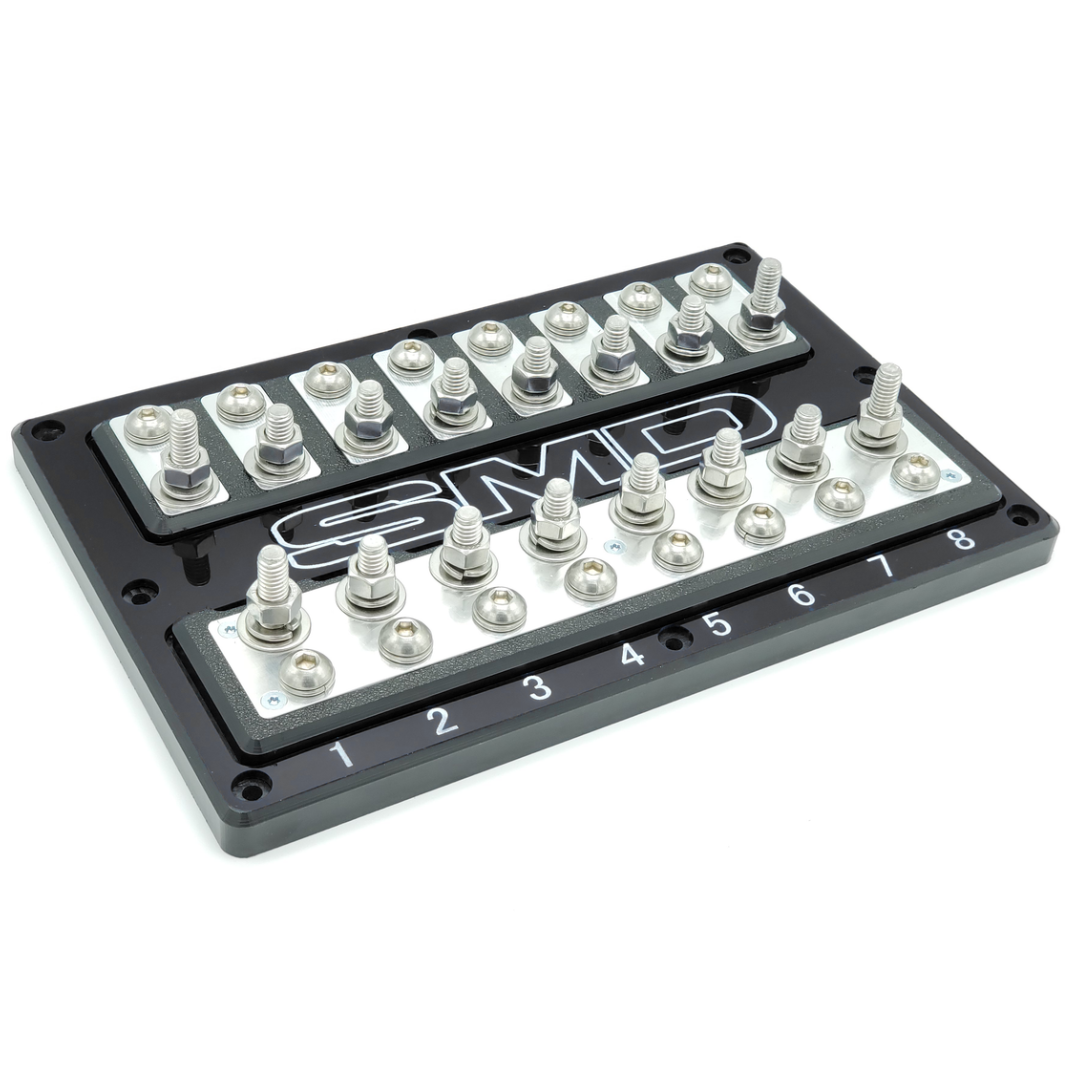 SMD Octo XL2 8 Slot ANL Fuse Block with Polished Aluminum Hardware and Clear Acrylic Cover - Made In the USA