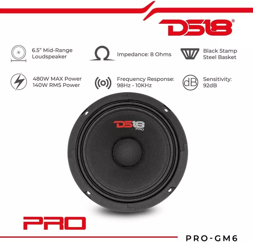 4x DS18 PRO-GM6.4 6.5" Speakers with 4x LED RGB Speaker Rings and Bluetooth RGB Controller