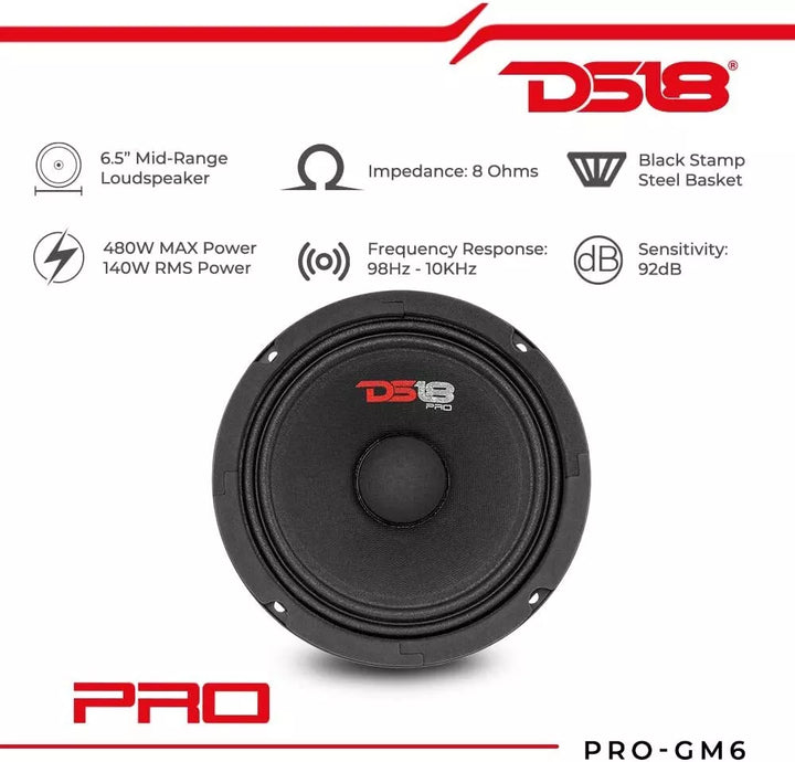4x DS18 PRO-GM6.4 6.5" Speakers with 4x LED RGB Speaker Rings and Bluetooth RGB Controller