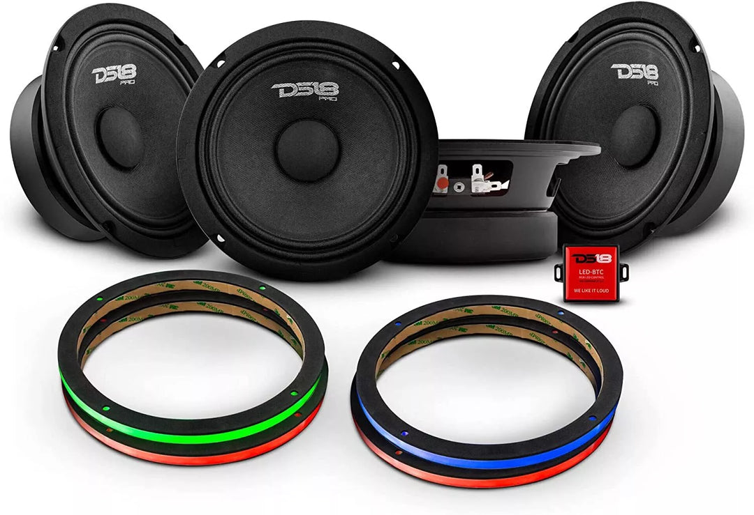 4x DS18 PRO-GM6.4 6.5" Speakers with 4x LED RGB Speaker Rings and Bluetooth RGB Controller