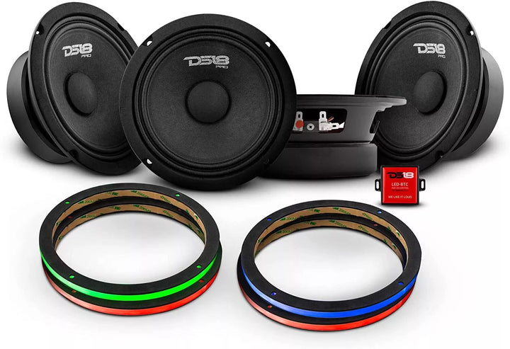 4x DS18 PRO-GM6.4 6.5" Speakers with 4x LED RGB Speaker Rings and Bluetooth RGB Controller