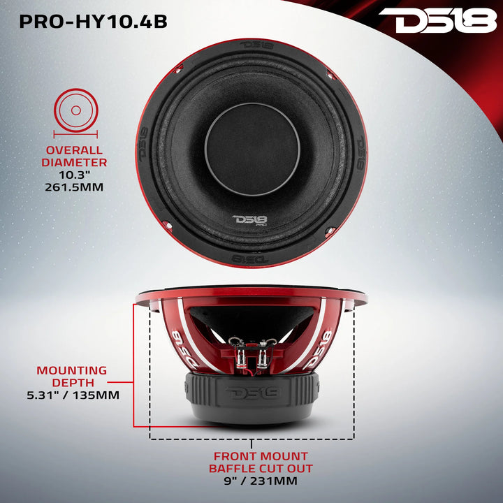 DS18 PRO-HY10.4B Altavoz de 2 vías de rango completo de 10" con controlador de compresión incorporado - 350 vatios Rms 4 ohmios
